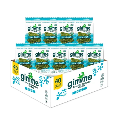Vista 25 de Gimme Algas Marinas Aperitivos de Algas Marinas Tostadas Orgánicas Premium, Chile Lima, 20 Unidades, Keto, Vegano, Sin Gluten, Gran Fuente