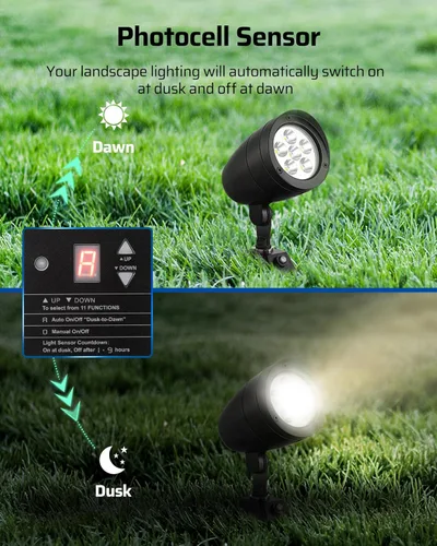 Vista 3 de DEWENWILS Transformador de Paisaje de Bajo Voltaje de 150W con Sensor de Fotocélula, 120V AC a 12V/15V AC, Transformador de Bajo Voltaje para Luces