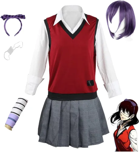 Disfraz de anime Kakegurui Jabami Yumeko para cosplay, uniforme escolar, traje de fiesta de Halloween con peluca