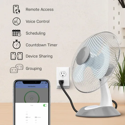 Vista 2 de Feit Electric WiFi compatible con Alexa y Google Home, aplicación Feit, no requiere hub, control remoto desde cualquier lugar, enchufe de toma