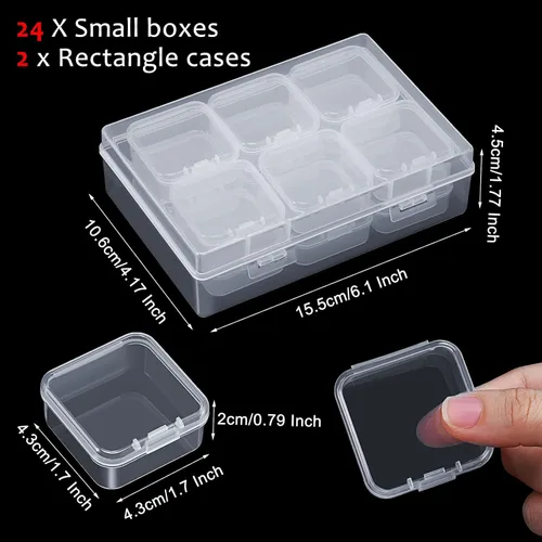 Vista 2 de Blulu 24 recipientes pequeños de plástico para almacenamiento de cuentas, contenedores de plástico transparente, contenedores para manualidades
