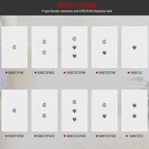 Vista 5 de ENERLITES Placa de pared sin tornillos con puerto y módulo de conector Keystone CAT6 RJ45, para multimedia de voz/datos y audio/video