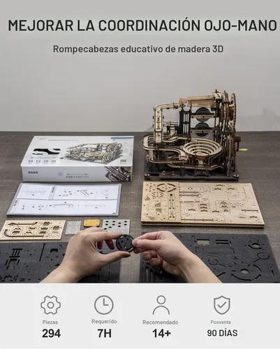 Vista 7 de ROKR Rompecabezas de madera 3D para adultos, kit de construcción de modelo de carrera de canicas (LGA01 Marble Night City)