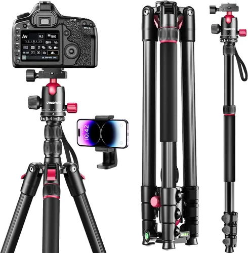 Vista 9 de CAMBOFOTO Trípode de cámara profesional de 74 pulgadas, cabeza esférica de aluminio DSLR/SLR trípode y monopie con bolsa de transporte compatible
