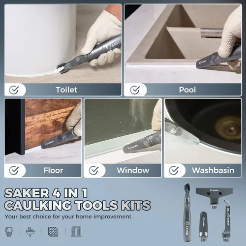 Vista 6 de Saker Kit de herramientas de calafateo - Herramienta de acabado de sellador 4 en 1 de aluminio para quitar lechada, removedor de calafatas, raspador