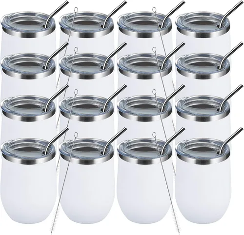 Vista 80 de MEWAY Vaso de vino sin tallo de 12 onzas con tapa, vaso de viaje de acero inoxidable con aislamiento de doble pared al vacío con popote, para Negro