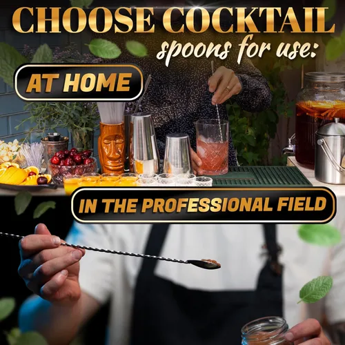 Vista 5 de 8 cucharas largas de barra – Cuchara agitadora de barra de acero inoxidable de 12 pulgadas para bebidas, superficie pulida, fácil de limpiar