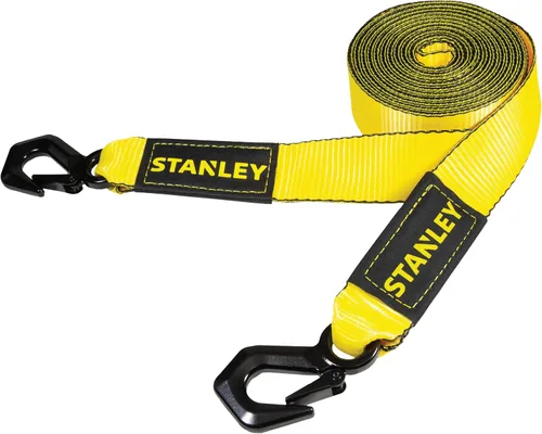 Vista 10 de STANLEY S1051 Correa de remolque resistente negra/amarilla de 2" x 20' con gancho triple - 1,360 kg de carga de trabajo / 4,080 kg de resistencia a