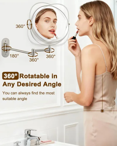 Vista 5 de DECLUTTR Espejo de maquillaje iluminado montado en la pared de 9 pulgadas, espejo de aumento recargable 1X/20X con luz de doble cara, luz táctil