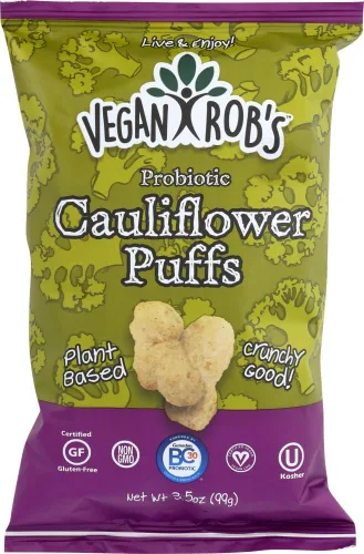 Vegan Rob's - Soplos de coliflor probióticos a base de plantas, certificado sin gluten Kosher(OU) Kosher 3.5 oz - 5 pac