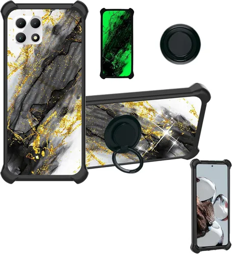 Vista 9 de Cricket Ovation 2 - Funda compatible con AT&T Maestro Max (2021) [PC duro + silicona suave] [purpurina dorada + luminosa] JSH-HDL