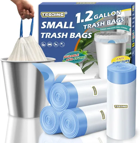 Vista 12 de Bolsas de basura de 2 galones con cordón de 0.96 mil - 120 unidades Bolsas de basura pequeñas sin aroma, blancas Forros mini para botes de basura