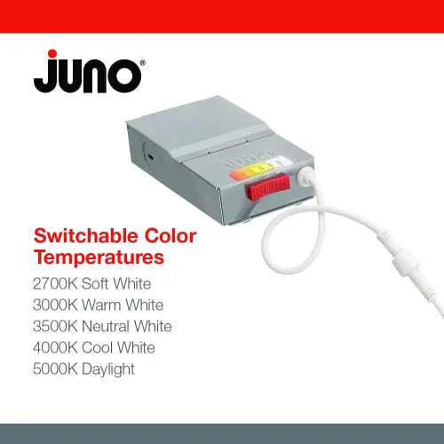 Vista 3 de Juno Luces empotrables LED de 6 pulgadas, luz descendente de oblea redonda 5 en 1, temperatura de color blanco conmutable, 120 voltios, borde plano