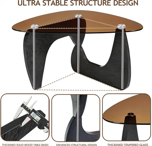 Vista 4 de Mesa de centro pequeña, mesa de centro negra moderna de mediados de siglo para sala de estar, mesas centrales abstractas con parte superior
