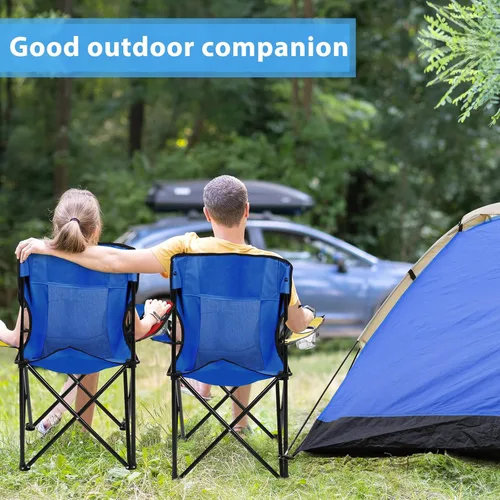 Vista 6 de Shellwei 2 sillas de camping plegables transpirables con portavasos y bolsa de transporte, sillas de césped ligeras y portátiles con bolsillo