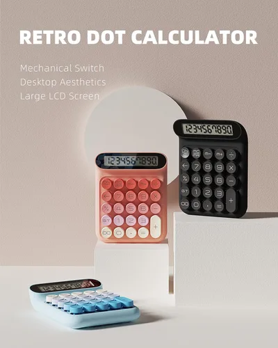 Vista 2 de Calculadora de interruptor mecánico, JS05, calculadora básica de escritorio de 10 dígitos para oficina, escuela, hogar, uso comercial (azul)