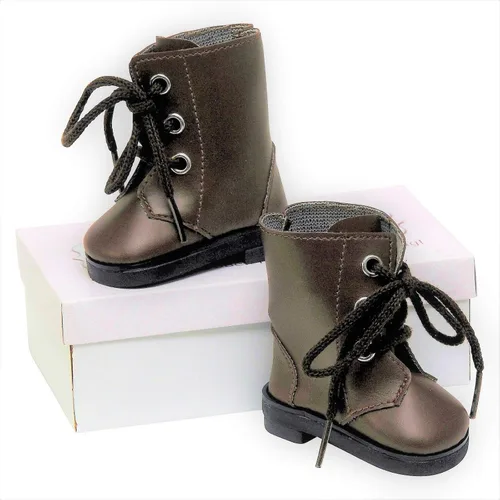 Vista 5 de The Queen's Treasures Accesorios de ropa de zapatos de muñeca de 18 pulgadas, botas con cordones marrones y caja de zapatos, compatible para uso