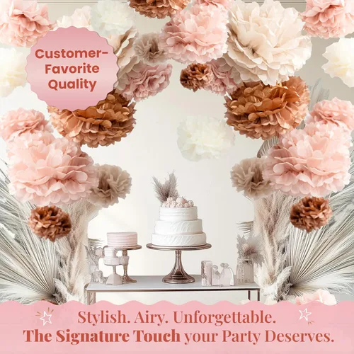 Vista 6 de Vidal Crafts - 20 pompones de papel de seda bohemios, flores de papel de seda colgantes para decoraciones de despedida de soltera, decoraciones