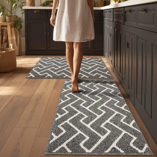 Vista 12 de Juegos de alfombras de cocina de 2 piezas - Alfombras de cocina antideslizantes coloridas para piso - Gruesas, alfombra decorativa de piso de cocina