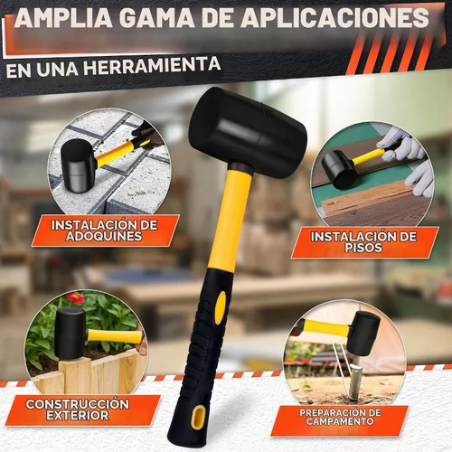 Vista 6 de Rubber Mallet Hammer 8 Oz, Soft Face Non-Marring Head (Orange)