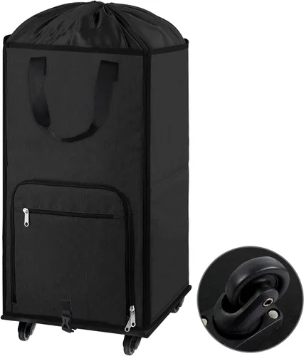 Vista 8 de Bukere Cesta de lavandería grande con ruedas, 4 ruedas y 2 asas, bolsa de lavandería con ruedas plegable independiente para ropa, apartamento