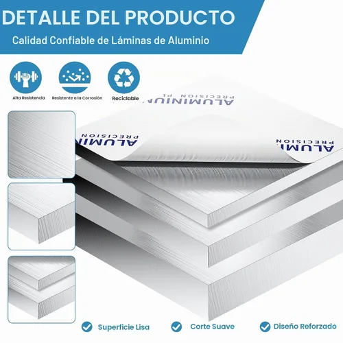 Vista 5 de Placa de hoja de aluminio de 1 pulgada de grosor, placas de aluminio resistentes de 6 x 6 pulgadas con película protectora, placa de panel plano