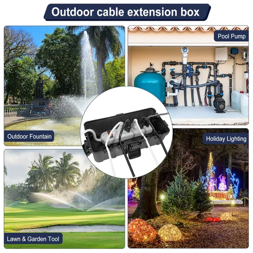 Vista 7 de Caja eléctrica mediana para exteriores (11.6 x 5.2 x 4.1 pulgadas), cubierta de cable de extensión impermeable IP54 con entrada de 6 cables, caja