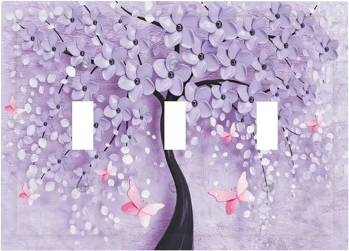 Vista 95 de Cubiertas de Tomacorriente 3D Árbol Morado 1 Gang Placa de Cubierta de Interruptor de Luz Dúplex Placas Decorativas de Pared Placa de Interruptor