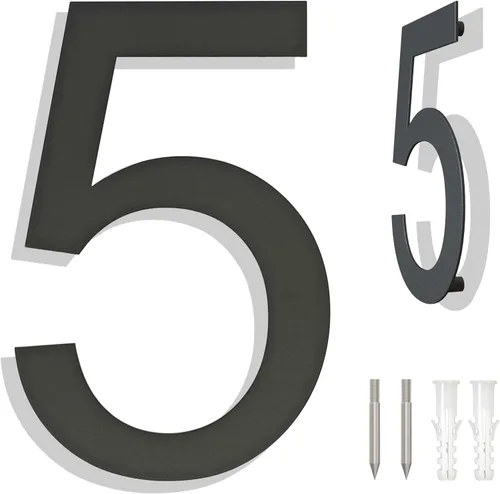 Vista 10 de Números grandes de acero inoxidable de 6 pulgadas, número de puerta de dirección de casa moderno negro para exterior, fácil de instalar, negro mate