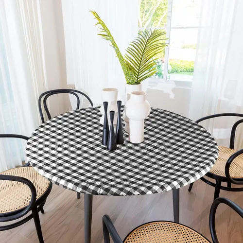 Sorfey Mantel redondo ajustado con elástico, vinilo con parte trasera de franela, se adapta a mesa redonda de 30 pulgadas, resistente al agua, fácil