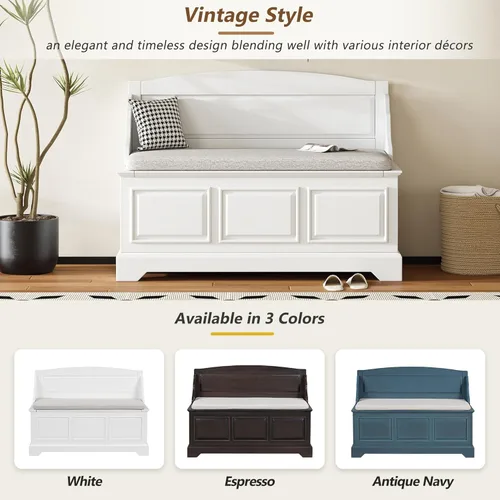 Vista 45 de P PURLOVE Banco de almacenamiento de estilo rústico de 42 pulgadas con bisagra de seguridad, banco de almacenamiento multifuncional de madera maciza