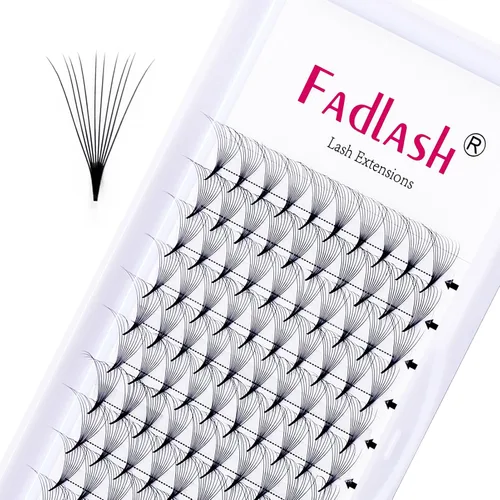 Vista 12 de FADLASH Extensiones de pestañas postizas en abanico con base puntiaguda 10D, extensiones de pestañas postizas de tallo medio, extensiones