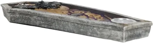 Vista 3 de Ebros Gift Wicca Occultic Mystical Black Murciélago Cráneo Luna Ataúd Incienso Stick Holder and Backflow Inciense Cone Burner Figurine Halloween