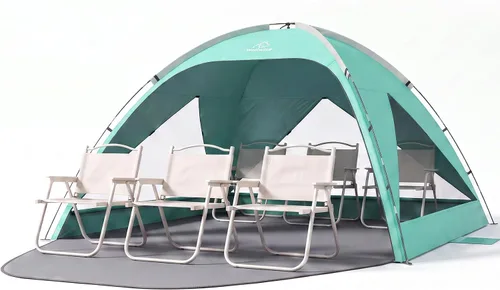 Vista 15 de Wolfwise Tienda de playa Refugio de sol portátil, Cabaña estándar de la Shade Beach Essentials, protección UV UPF 50+ y fácil instalación, ventanas