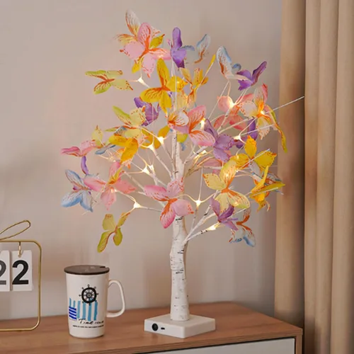 Vista 40 de Lámpara de árbol de Pascua iluminada, decoración de Pascua para mesa, mini árbol de abedul artificial, decoración de bonsái para dormitorio, mesita