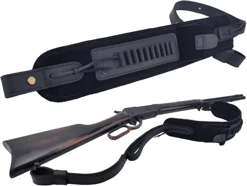 Vista 18 de Soporte de munición de cuero para rifle con asa de asa, correa de cartucho de pistola para 45-70 .30-30 .30-06 .357 .38 .35