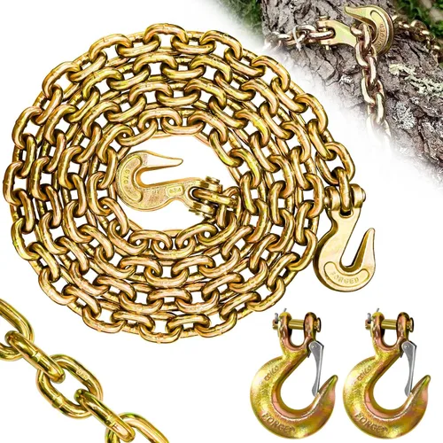 Vista 13 de Cadena de remolque de 1/4 pulgadas, cadena de troncos G80 con ganchos de agarre de horquilla G70 para remolque, cadena resistente de 20 pies