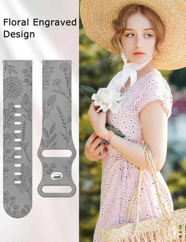 Vista 5 de Minyee Paquete de 3 correas grabadas florales compatibles con Fitbit Versa 2/Versa Lite, silicona suave, patrón de flor de diente de león, correa