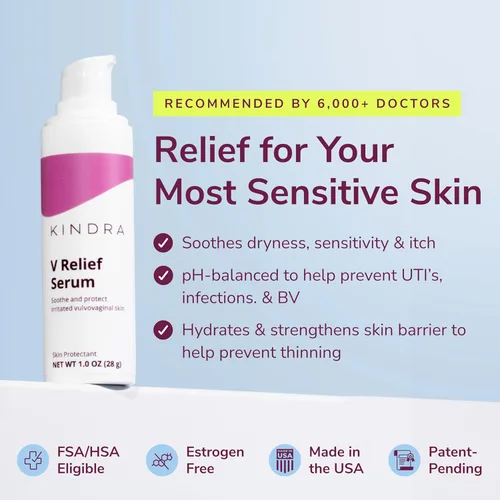 Vista 2 de Kindra V Serum Vaginal Hidratante - OBGYN Recomendado para picazón, ardor, atrofia vaginal, prevención de olores de infecciones UTI BV, con ácido
