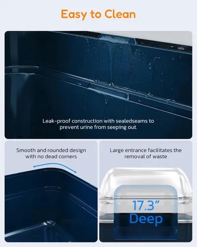Vista 5 de Large Cat Litter Box with Transparent Lid, Foldable Hooded Litter Box with Front Door Flap for Privacy, Easy Clean Non-Sticky Litter Box with