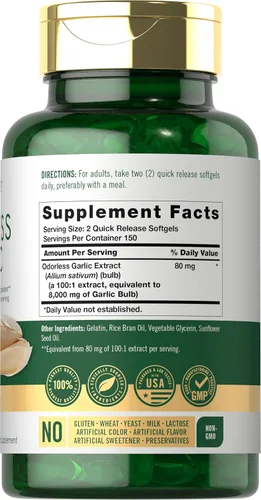 Vista 2 de Carlyle Cápsulas blandas de ajo sin olor, 300 unidades, fórmula de alta potencia, sin OMG y sin gluten