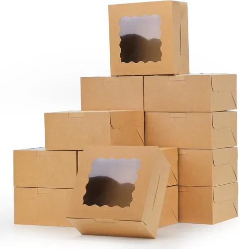 Vista 8 de Moretoes 15 cajas de galletas con ventana, cajas de panadería marrón de 6 x 6 x 3 pulgadas para golosinas, pasteles pequeños, postres, donas