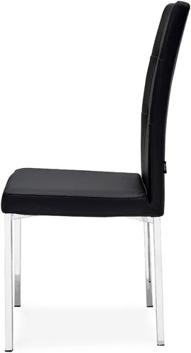 Vista 7 de ZURI Silla de comedor moderna Charlotte con patas de acero inoxidable pulido, cuero sintético negro