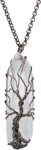 VadiForest Natural Healing Crystal Stone Tree of Life Wire Wrapped Pendant Necklace Reiki Gemstone Quartz Wand Heart Necklace Women Girl Jewelry for
