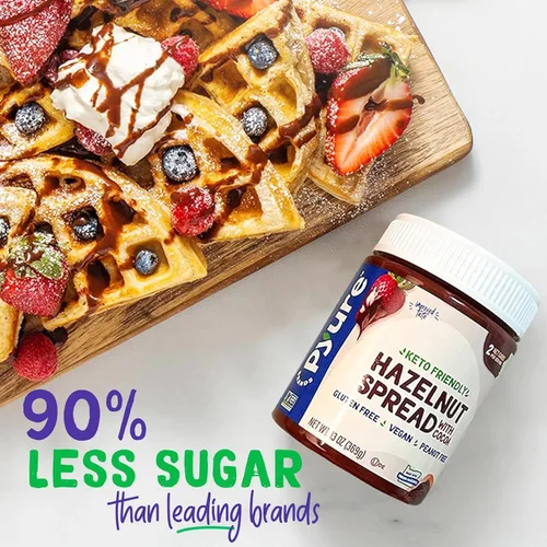 Vista 8 de Pyure Crema de avellana con cacao, 2 carbohidratos netos, sin gluten, sin maní, avellana a base de plantas para alimentos veganos aptos para dieta