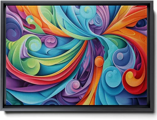 3D Art Prints, 3D Wall Art Decor, Negro y Multicolor, Impresión de Pintura en Colores Vibrantes, Arte Mural Abstracto Moderno, Decor Canvas,Decor