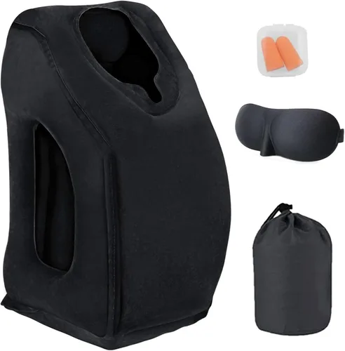 Almohada inflable de viaje, almohada de cuello de avión para dormir, soporta la cabeza y la barbilla para aviones, trenes, autos y siesta de oficina
