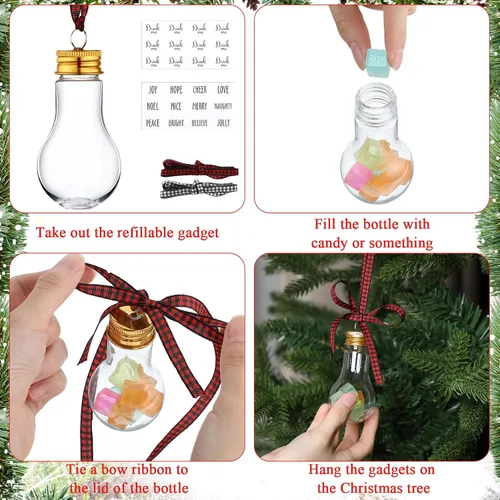 Vista 4 de Kajaia 12 bolas de alcohol de Navidad, adornos de árbol rellenables de Navidad con calcomanías de cinta de cuadros de búfalo, adornos de plástico