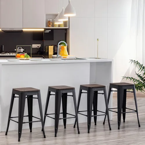 Vista 4 de Yongqiang Taburetes de bar de metal de 30 pulgadas, juego de 4 taburetes industriales apilables sin espalda, taburetes de bar de isla de cocina