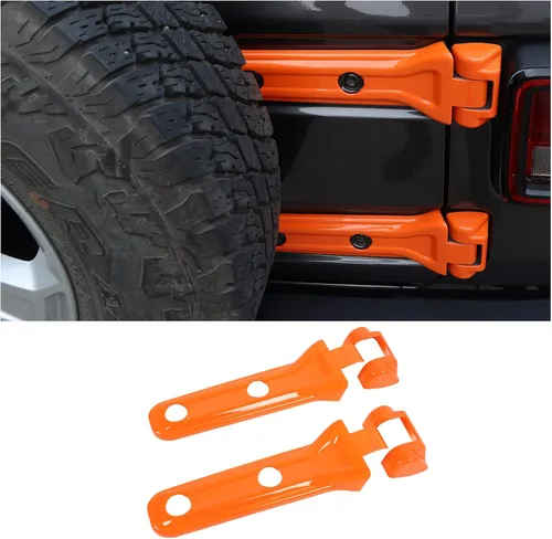 Vista 9 de CheroCar para Jeep JL Cubierta de bisagra de portón trasero, soporte para rueda de repuesto, guarnición de puerta trasera, tapa de elevación
